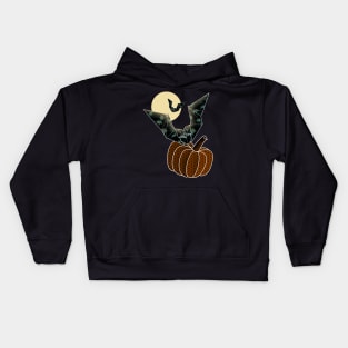 Happy halloween: origami bats, moonlight and pumpkin Kids Hoodie